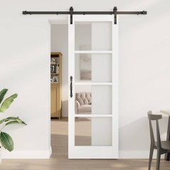 vidaXL Porta Scorrevole con Set di Ferramenta "ORKDAL" Legno Solido Bianco e Vetro