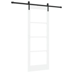 vidaXL Porta scorrevole con set hardware "ORKDAL" Legno massello e vetro bianco