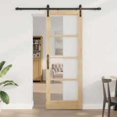 vidaXL Porta Scorrevole con Set di Hardware 'ORKDAL'Legno Massello e Vetro