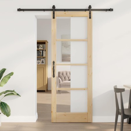 vidaXL Porta Scorrevole con Set di Hardware 'ORKDAL'Legno Massello e Vetro
