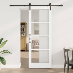 porta scorrevole vidaXL con set di ferramenta 'ORKDAL'Legno Massello Bianco & Vetro