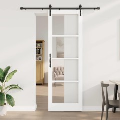 vidaXL Porta Scorrevole con Set di Hardware 'ORKDAL'Bianco Legno Massello e Vetro