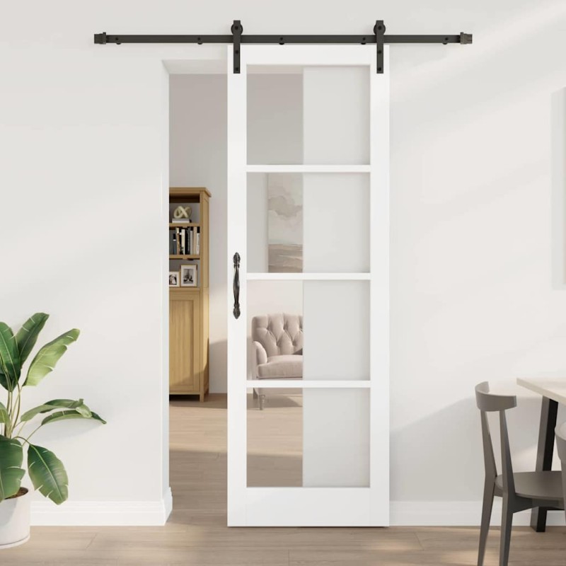 vidaXL Porta Scorrevole con Set di Hardware 'ORKDAL'Bianco Legno Massello e Vetro vidaXL Porta Scorrevole con Set di Hardware 'ORKDAL'Bianco Legno Massello e Vetro