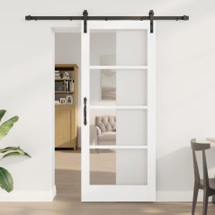 Porta Scorrevole vidaXL con Set di Accessori 'ORKDAL'Bianca in Legno e Vetro