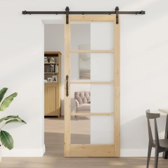 vidaXL Porta Scorrevole con Set Hardware 'ORKDAL'Legno Massello & Vetro