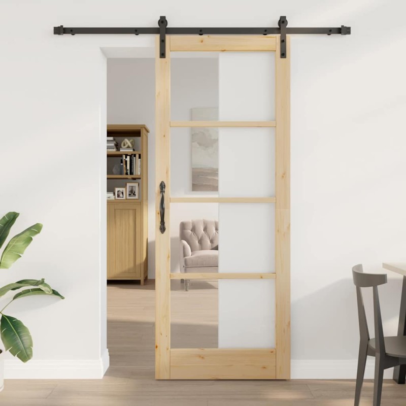 vidaXL Porta Scorrevole con Set Hardware 'ORKDAL'Legno Massello & Vetro vidaXL Porta Scorrevole con Set Hardware 'ORKDAL'Legno Massello & Vetro