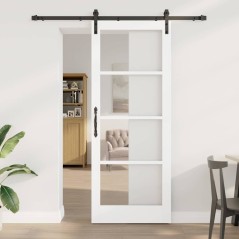 Porta Scorrevole vidaXL con Set di Hardware 'ORKDAL'Bianca Legno Massello & Vetro