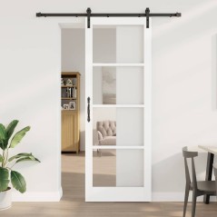 Porta scorrevole vidaXL con set di accessori "ORKDAL" Bianco Legno Massello e Vetro