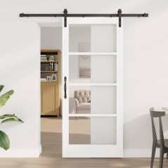 Porta Scorrevole vidaXL con Set Ferramenta 'ORKDAL'Bianca Legno Massello e Vetro