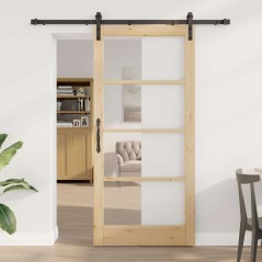 vidaXL Porta scorrevole con set di hardware 'ORKDAL'Legno massello e vetro