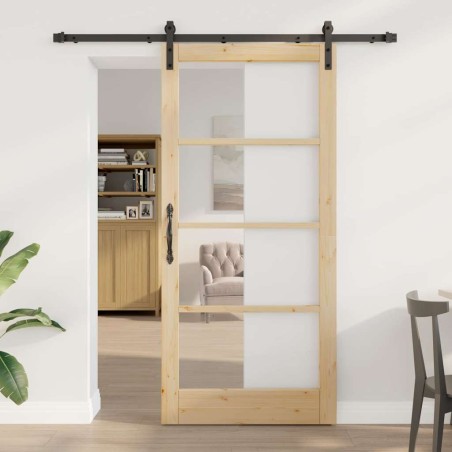 vidaXL Porta scorrevole con set di hardware 'ORKDAL'Legno massello e vetro