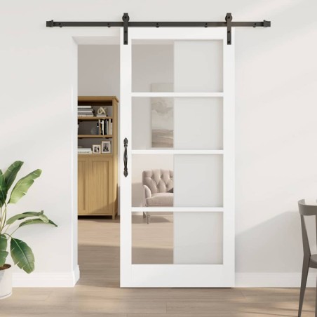 vidaXL Porta Scorrevole con Set di Ferramenta 'ORKDAL'Legno Massiccio Bianco & Vetro