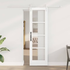 vidaXL Porta Scorrevole con Set di Hardware "ORKDAL" Legno Massello Bianco & Vetro