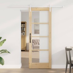 vidaXL Porta Scorrevole con Set di Ferramenta 'ORKDAL'Legno Massello e Vetro