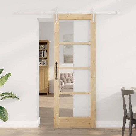 vidaXL Porta Scorrevole con Set di Ferramenta 'ORKDAL'Legno Massello e Vetro