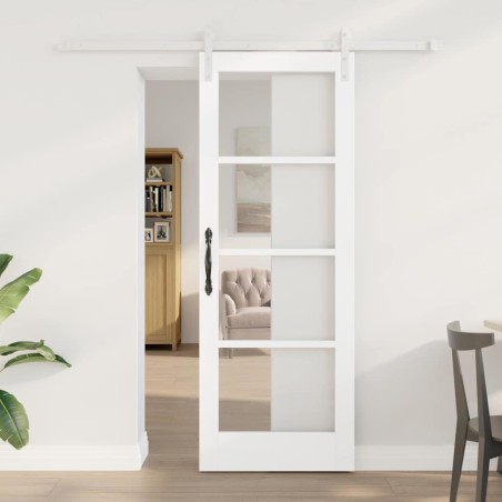 vidaXL Porta Scorrevole con Set di Hardware 'ORKDAL'Bianco Legno Massello & Vetro