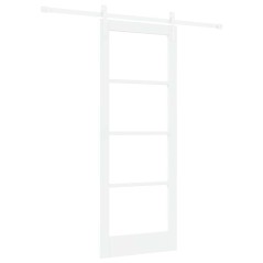 vidaXL Porta Scorrevole con Set di Hardware "ORKDAL" Legno Massiccio Bianco & Vetro