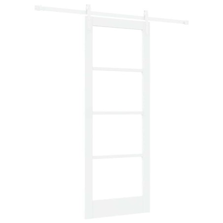 vidaXL Porta Scorrevole con Set di Hardware "ORKDAL" Legno Massiccio Bianco & Vetro