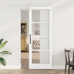 porta scorrevole vidaXL con set di hardware 'ORKDAL'in legno solido bianco e vetro