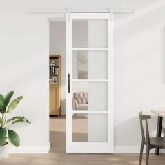 vidaXL Porta Scorrevole con Set di Accessori 'ORKDAL'Bianca in Legno Massello e Vetro