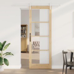 vidaXL Porta scorrevole con set hardware "ORKDAL" Legno massello e vetro