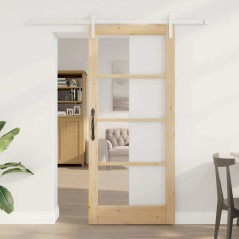 Porta Scorrevole vidaXL con Set Hardware 'ORKDAL'Legno Massello e Vetro