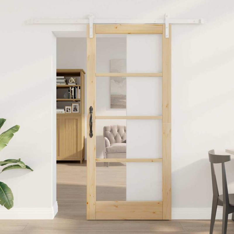 Porta Scorrevole vidaXL con Set Hardware 'ORKDAL'Legno Massello e Vetro