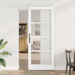 vidaXL Porta Scorrevole con Set di Hardware "ORKDAL" Bianco Legno Massello e Vetro