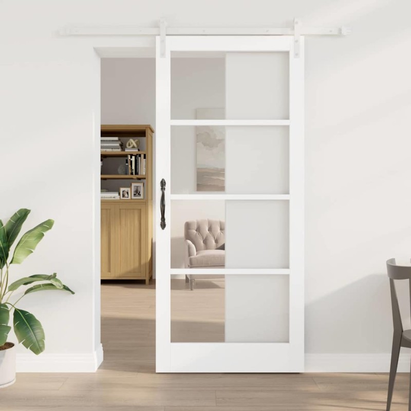 Porta Scorrevole vidaXL con Set Hardware "ORKDAL" Bianca in Legno Massello e Vetro Porta Scorrevole vidaXL con Set Hardware "ORKDAL" Bianca in Legno Massello e Vetro
