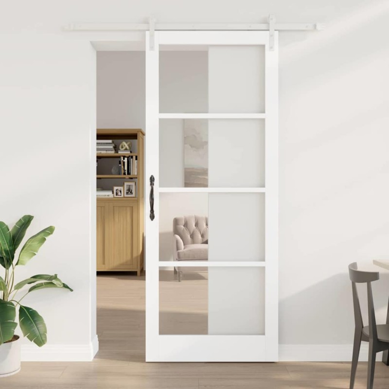 porta scorrevole vidaXL con set hardware 'ORKDAL'legno solido bianco e vetro porta scorrevole vidaXL con set hardware 'ORKDAL'legno solido bianco e vetro