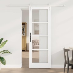 Porta Scorrevole vidaXL con Set di Hardware 'ORKDAL'Legno Bianco Massello e Vetro