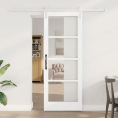 vidaXL Porta Scorrevole con Set Di Ferramenta "ORKDAL" Bianco in Legno Massiccio e Vetro