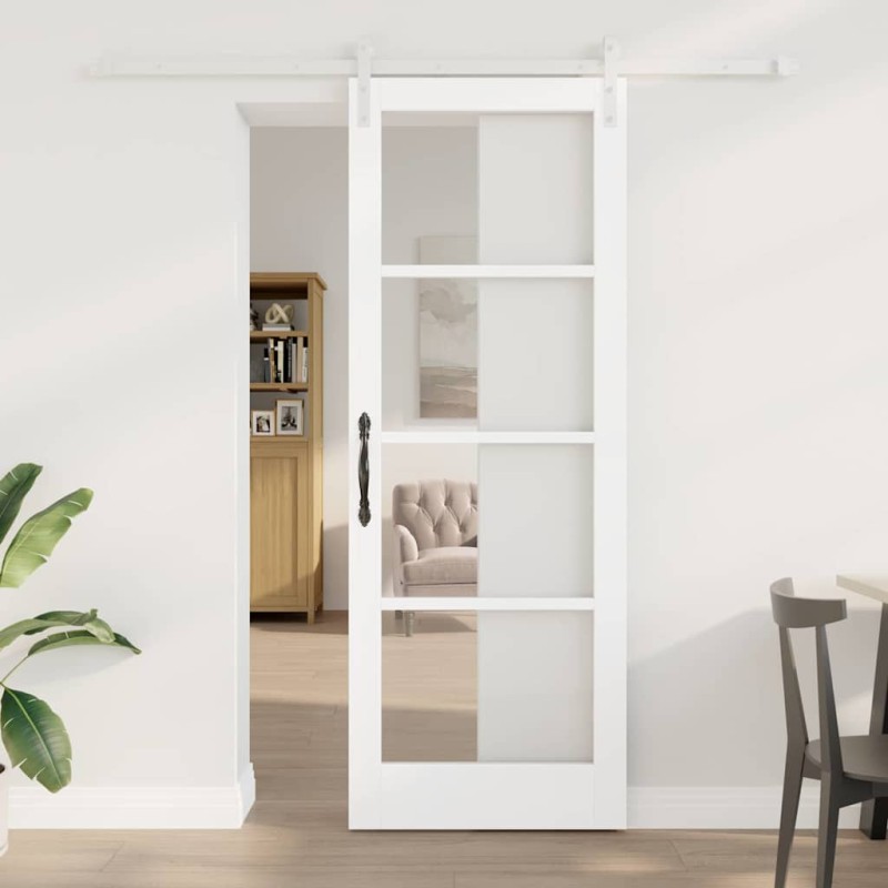 vidaXL Porta Scorrevole con Set di Ferramenta "ORKDAL" Bianca in Legno Massello e Vetro vidaXL Porta Scorrevole con Set di Ferramenta "ORKDAL" Bianca in Legno Massello e Vetro