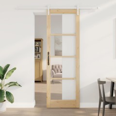 porta scorrevole vidaXL con set hardware 'ORKDAL'in legno massiccio e vetro