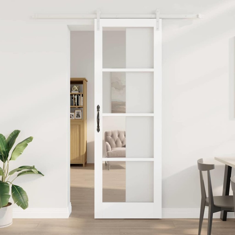 vidaXL Porta Scorrevole con Set di Ferramenta 'ORKDAL'Legno Bianco Solido e Vetro