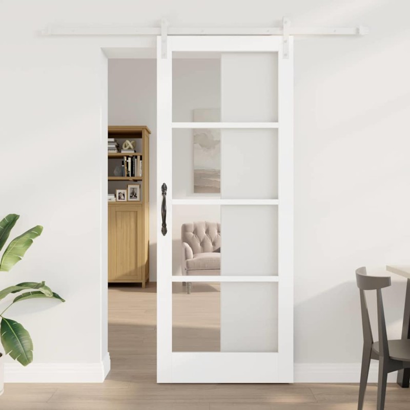 Porta Scorrevole vidaXL con Set Hardware "ORKDAL" Bianca Legno Massiccio e Vetro Porta Scorrevole vidaXL con Set Hardware "ORKDAL" Bianca Legno Massiccio e Vetro