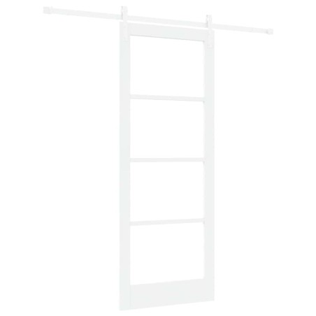 Porta Scorrevole vidaXL con Set Hardware "ORKDAL" Bianca Legno Massiccio e Vetro