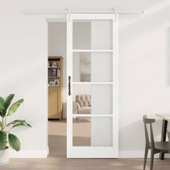 vidaXL Porta scorrevole con set di hardware 'ORKDAL'Bianco in legno solido e vetro