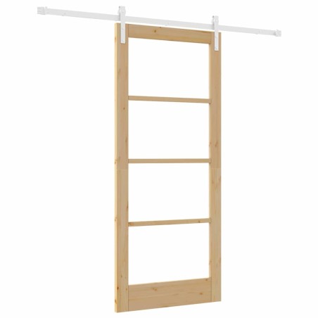 Porta Scorrevole vidaXL con Set di Ferramenta 'ORKDAL'Legno Solido e Vetro