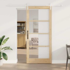 vidaXL Porta Scorrevole con Set di Ferramenta "ORKDAL" Legno Massello e Vetro
