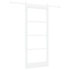 Porta Scorrevole vidaXL con Set di Hardware 'ORKDAL'Bianco Legno Massiccio e Vetro