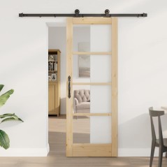 Porta Scorrevole vidaXL con Set di Ferramenta 'ORKDAL'Legno Massello & Vetro