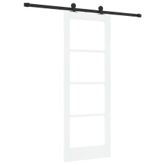 Porta scorrevole vidaXL con set hardware 'ORKDAL'in legno massello bianco e vetro