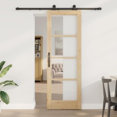 Porta Scorrevole vidaXL con Set di Accessori 'ORKDAL'Legno Massello e Vetro