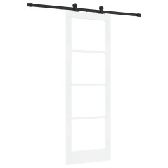 Porta Scorrevole vidaXL con Set di Accessori 'ORKDAL'Bianco Legno Solido e Vetro