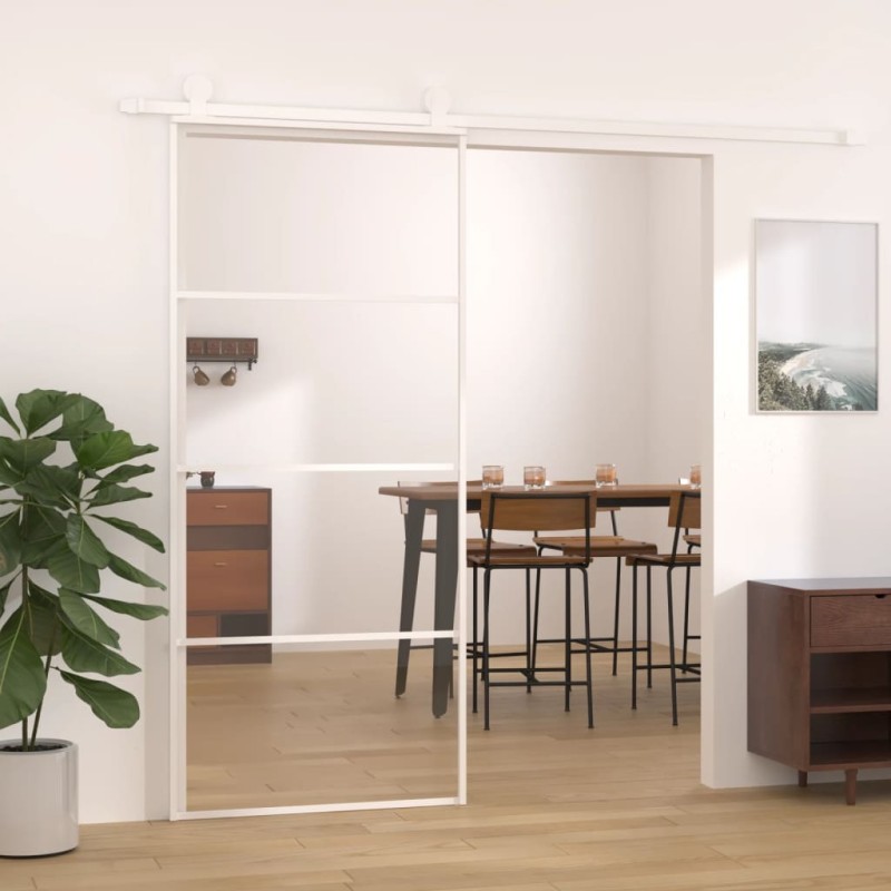 Porta Scorrevole in Vetro ESG e Alluminio 90x205cm Bianca Porta Scorrevole in Vetro ESG e Alluminio 90x205cm Bianca