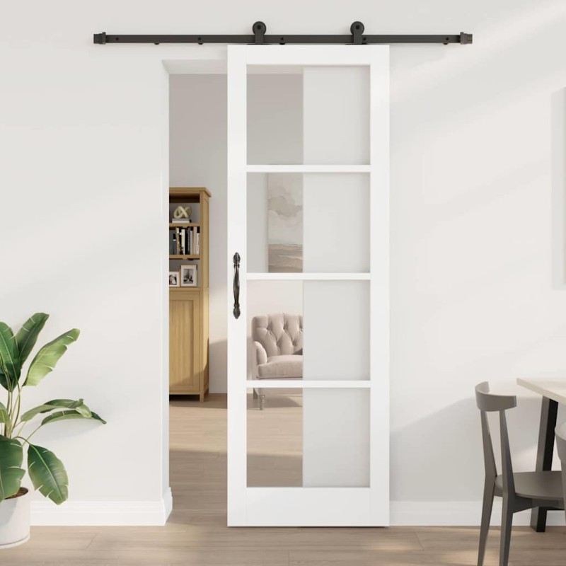 Porta Scorrevole vidaXL con Kit Hardware 'ORKDAL'in Legno Massello Bianco&Vetro Porta Scorrevole vidaXL con Kit Hardware 'ORKDAL'in Legno Massello Bianco&Vetro