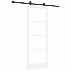 porta scorrevole vidaXL con set di ferramenta 'ORKDAL'in legno solido bianco e vetro