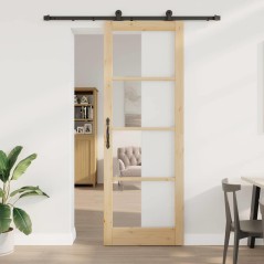Porta Scorrevole vidaXL con Set di Ferramenta 'ORKDAL'in Legno Massello & Vetro