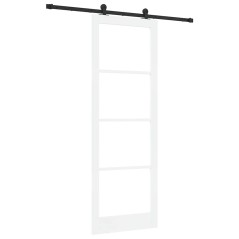 Porta Scorrevole vidaXL con Set di Ferramenta 'ORKDAL'Bianca in Legno Massello e Vetro